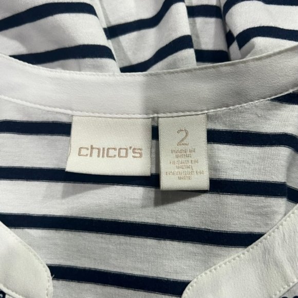 Chico's V-Neck 3/4 Sleeve Striped Blouse Size Large - Picture 11 of 11